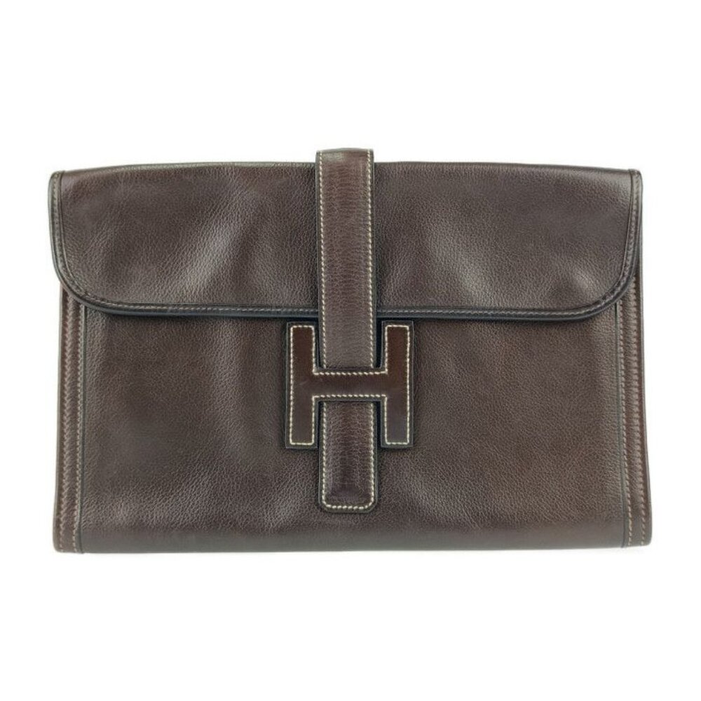 Hermes Clutch Bag Jige PM Dark Brown Leather Second